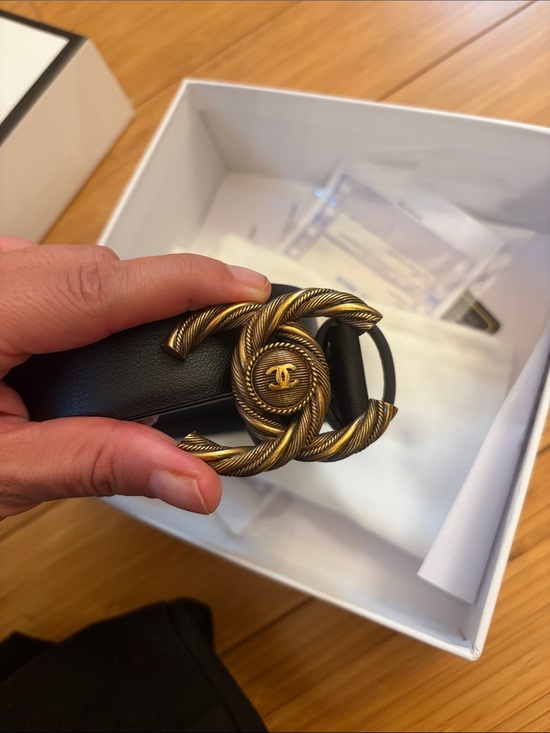 CHANEL Other - Black Leather Belt with Twisted Gold CC Rope Buckle